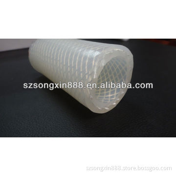 FLEXIBLE SILICONE TUBES MANUFACTURED BY EXTRUSION WITH A POLYESTER YARN BRAIDING INSIDE THE TUBE.